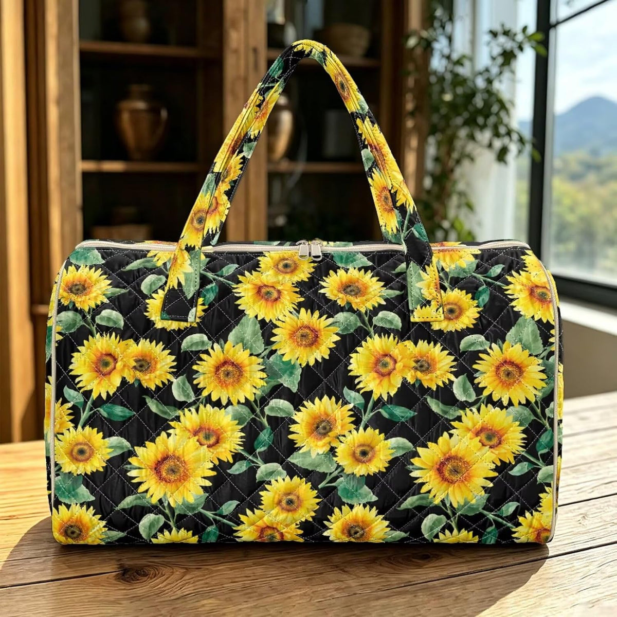 Blue Flower Travel Bags for Women, Quilted Duffel Bag Carry On Garment Duffel Bag Large Size Duffle Tote Bags Toiletry Pouch with Zipper Pockets