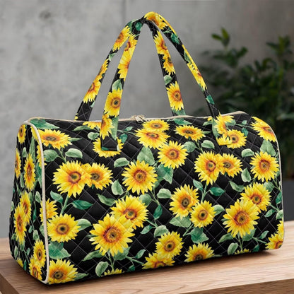 Blue Flower Travel Bags for Women, Quilted Duffel Bag Carry On Garment Duffel Bag Large Size Duffle Tote Bags Toiletry Pouch with Zipper Pockets
