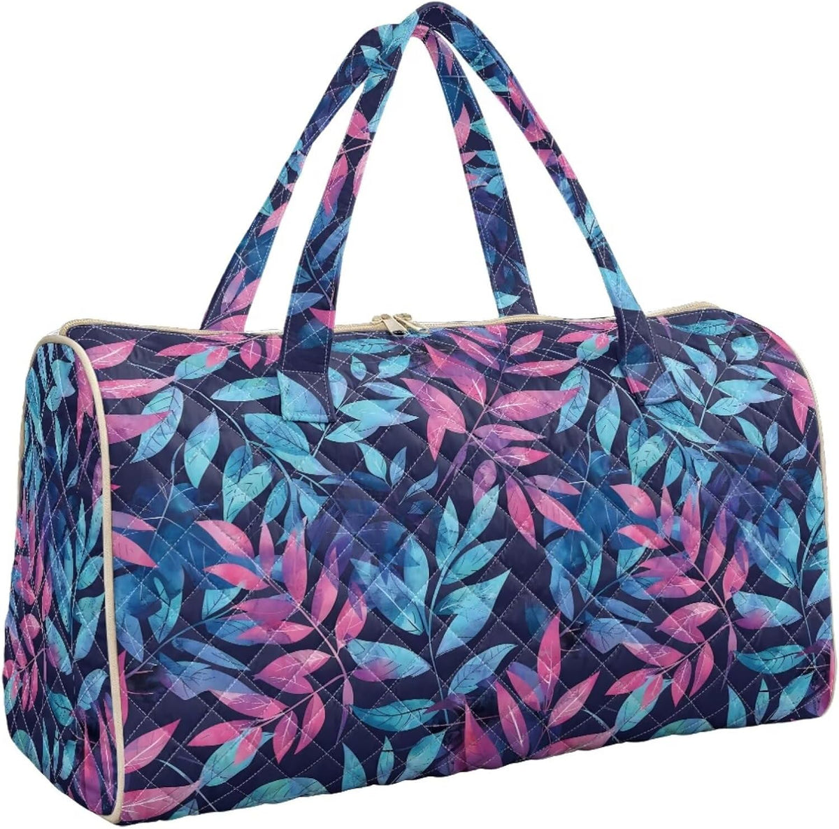 Blue Flower Travel Bags for Women, Quilted Duffel Bag Carry On Garment Duffel Bag Large Size Duffle Tote Bags Toiletry Pouch with Zipper Pockets