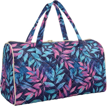 Blue Flower Travel Bags for Women, Quilted Duffel Bag Carry On Garment Duffel Bag Large Size Duffle Tote Bags Toiletry Pouch with Zipper Pockets