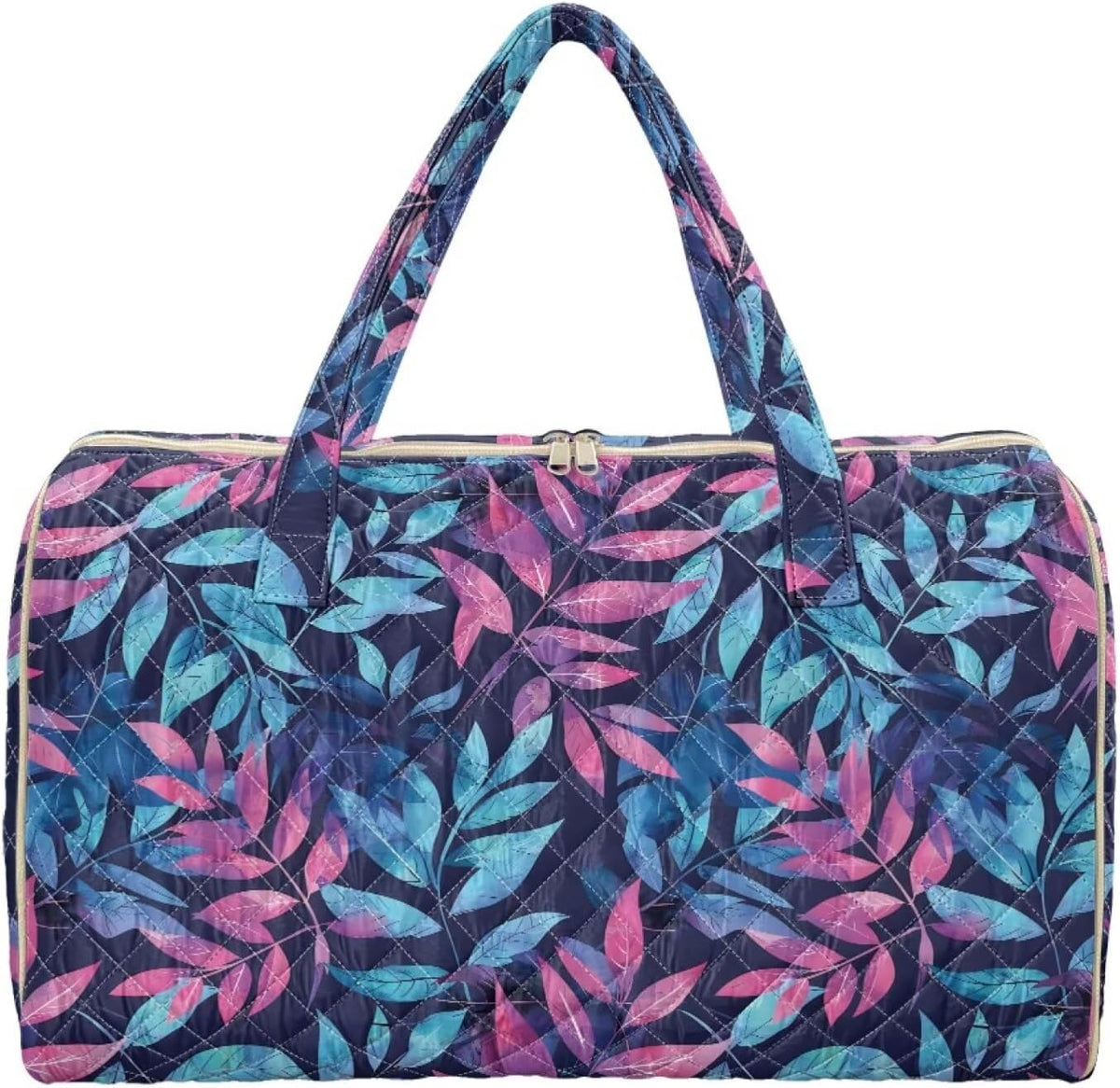Blue Flower Travel Bags for Women, Quilted Duffel Bag Carry On Garment Duffel Bag Large Size Duffle Tote Bags Toiletry Pouch with Zipper Pockets