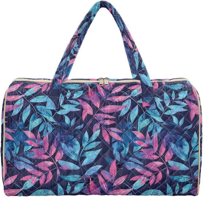 Blue Flower Travel Bags for Women, Quilted Duffel Bag Carry On Garment Duffel Bag Large Size Duffle Tote Bags Toiletry Pouch with Zipper Pockets