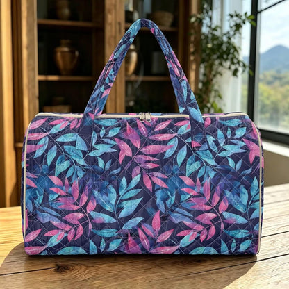 Blue Flower Travel Bags for Women, Quilted Duffel Bag Carry On Garment Duffel Bag Large Size Duffle Tote Bags Toiletry Pouch with Zipper Pockets