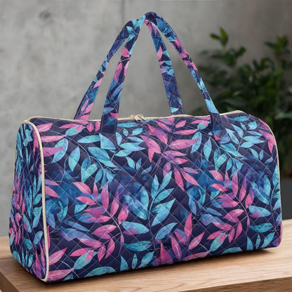 Blue Flower Travel Bags for Women, Quilted Duffel Bag Carry On Garment Duffel Bag Large Size Duffle Tote Bags Toiletry Pouch with Zipper Pockets