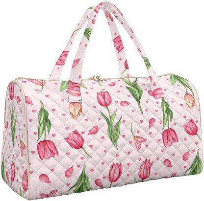 Blue Flower Travel Bags for Women, Quilted Duffel Bag Carry On Garment Duffel Bag Large Size Duffle Tote Bags Toiletry Pouch with Zipper Pockets
