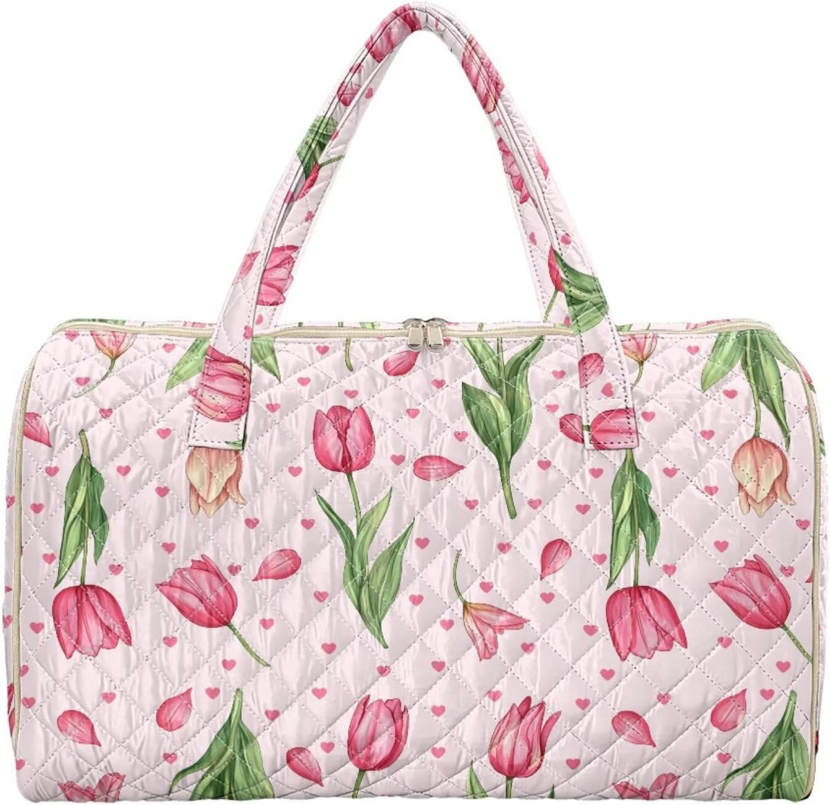 Blue Flower Travel Bags for Women, Quilted Duffel Bag Carry On Garment Duffel Bag Large Size Duffle Tote Bags Toiletry Pouch with Zipper Pockets