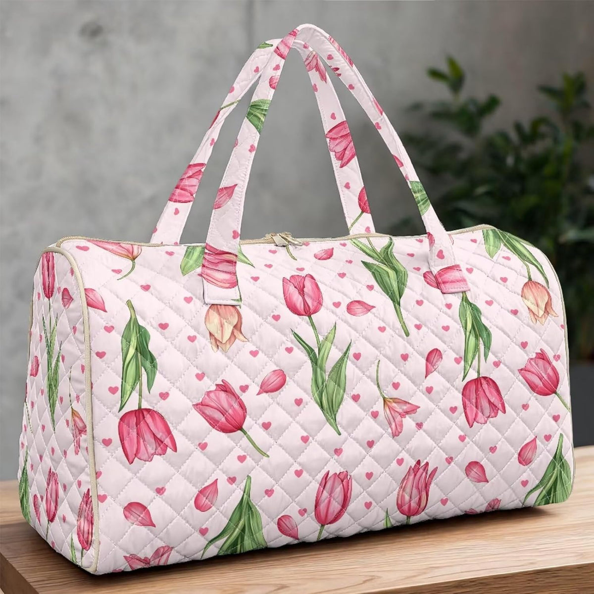 Blue Flower Travel Bags for Women, Quilted Duffel Bag Carry On Garment Duffel Bag Large Size Duffle Tote Bags Toiletry Pouch with Zipper Pockets