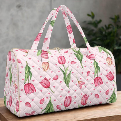 Blue Flower Travel Bags for Women, Quilted Duffel Bag Carry On Garment Duffel Bag Large Size Duffle Tote Bags Toiletry Pouch with Zipper Pockets