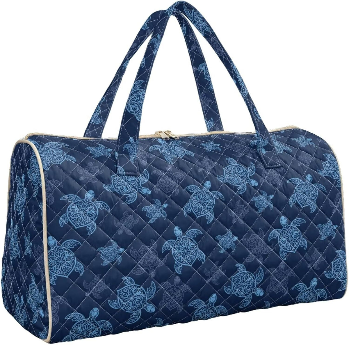 Blue Flower Travel Bags for Women, Quilted Duffel Bag Carry On Garment Duffel Bag Large Size Duffle Tote Bags Toiletry Pouch with Zipper Pockets