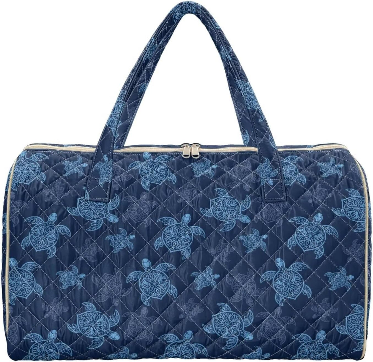 Blue Flower Travel Bags for Women, Quilted Duffel Bag Carry On Garment Duffel Bag Large Size Duffle Tote Bags Toiletry Pouch with Zipper Pockets