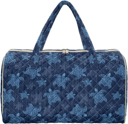 Blue Flower Travel Bags for Women, Quilted Duffel Bag Carry On Garment Duffel Bag Large Size Duffle Tote Bags Toiletry Pouch with Zipper Pockets