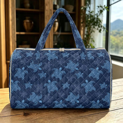 Blue Flower Travel Bags for Women, Quilted Duffel Bag Carry On Garment Duffel Bag Large Size Duffle Tote Bags Toiletry Pouch with Zipper Pockets