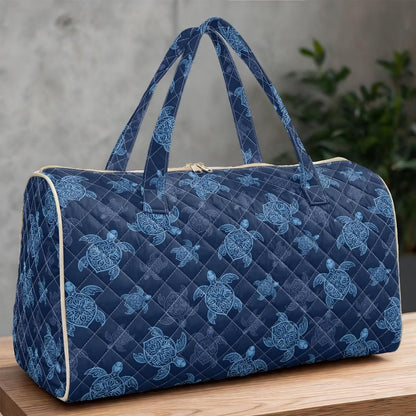 Blue Flower Travel Bags for Women, Quilted Duffel Bag Carry On Garment Duffel Bag Large Size Duffle Tote Bags Toiletry Pouch with Zipper Pockets