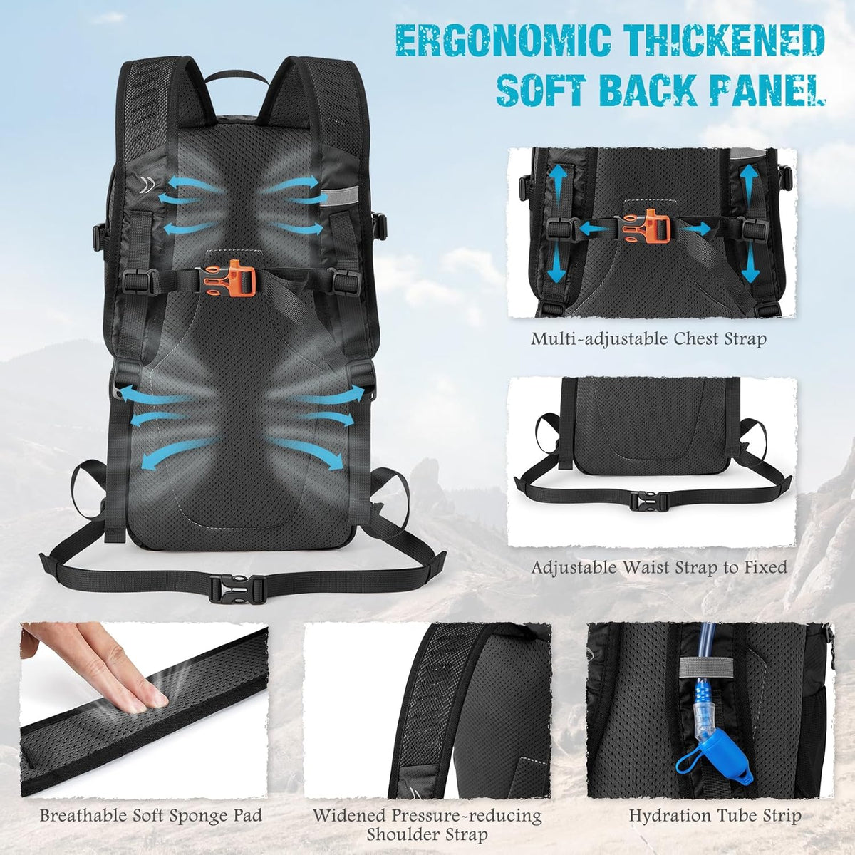 Hiking Backpack with Thickened Back Panel Packable 25L Lightweight Foldable Travel Daypack for Men Women(Grey)