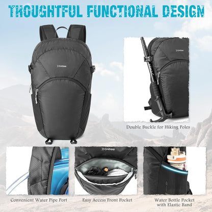 Hiking Backpack with Thickened Back Panel Packable 25L Lightweight Foldable Travel Daypack for Men Women(Grey)
