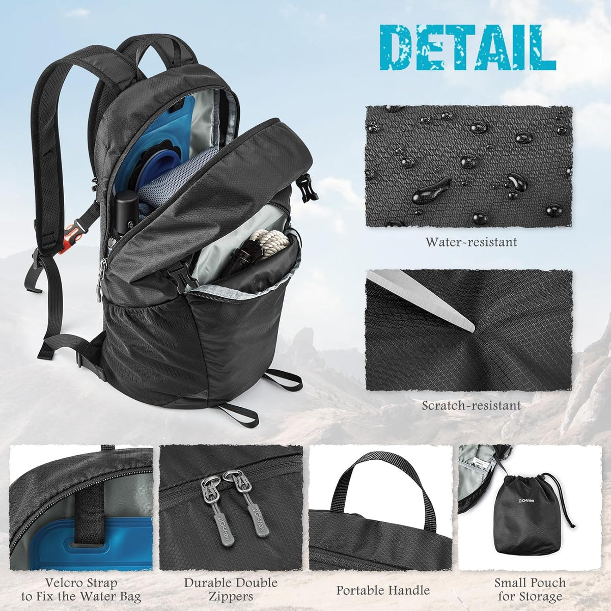 Hiking Backpack with Thickened Back Panel Packable 25L Lightweight Foldable Travel Daypack for Men Women(Grey)