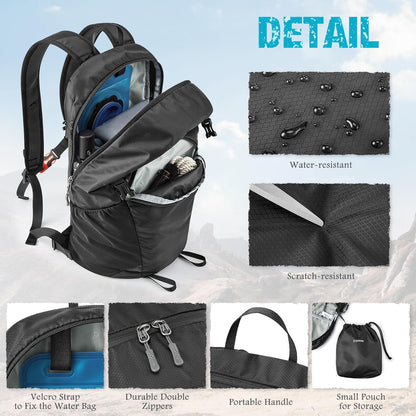 Hiking Backpack with Thickened Back Panel Packable 25L Lightweight Foldable Travel Daypack for Men Women(Grey)