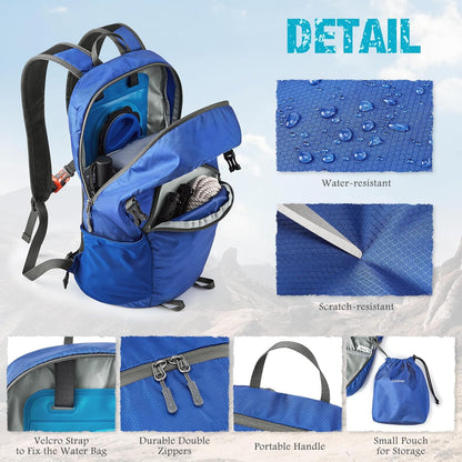 Hiking Backpack with Thickened Back Panel Packable 25L Lightweight Foldable Travel Daypack for Men Women(Grey)