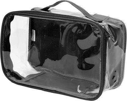 Small Clear Travel Packing Cube/See Through PVC Plastic Pouch for Carry On Suitcase, Backpack or Diaper Bag/Transparent Multipurpose Accessories, Makeup & Underwear Organizer w/Handle (Black)