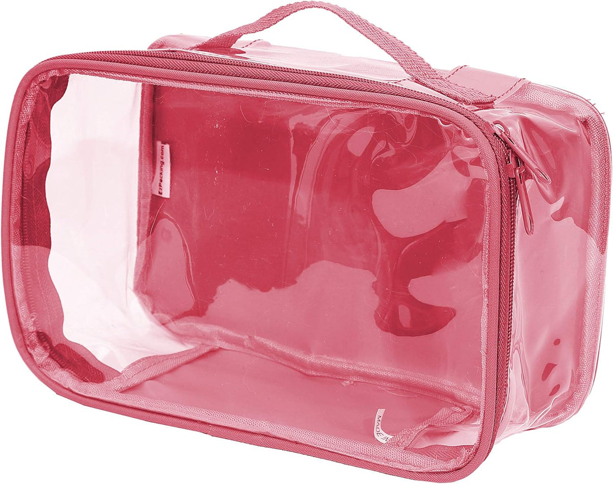 Small Clear Travel Packing Cube/See Through PVC Plastic Pouch for Carry On Suitcase, Backpack or Diaper Bag/Transparent Multipurpose Accessories, Makeup & Underwear Organizer w/Handle (Black)