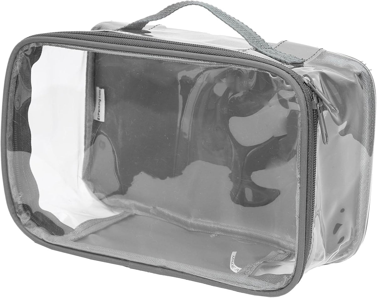 Small Clear Travel Packing Cube/See Through PVC Plastic Pouch for Carry On Suitcase, Backpack or Diaper Bag/Transparent Multipurpose Accessories, Makeup & Underwear Organizer w/Handle (Black)