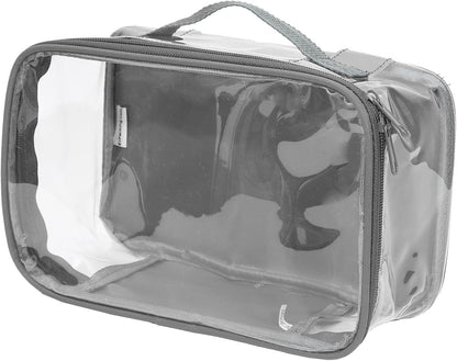 Small Clear Travel Packing Cube/See Through PVC Plastic Pouch for Carry On Suitcase, Backpack or Diaper Bag/Transparent Multipurpose Accessories, Makeup & Underwear Organizer w/Handle (Black)