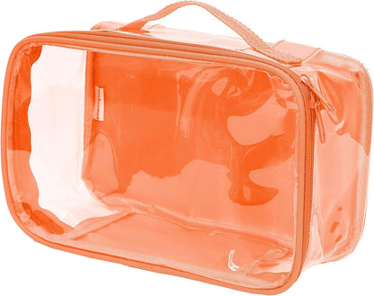 Small Clear Travel Packing Cube/See Through PVC Plastic Pouch for Carry On Suitcase, Backpack or Diaper Bag/Transparent Multipurpose Accessories, Makeup & Underwear Organizer w/Handle (Black)