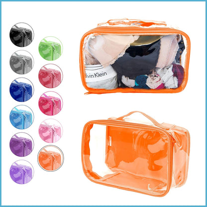 Small Clear Travel Packing Cube/See Through PVC Plastic Pouch for Carry On Suitcase, Backpack or Diaper Bag/Transparent Multipurpose Accessories, Makeup & Underwear Organizer w/Handle (Black)