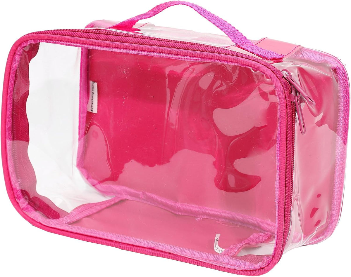 Small Clear Travel Packing Cube/See Through PVC Plastic Pouch for Carry On Suitcase, Backpack or Diaper Bag/Transparent Multipurpose Accessories, Makeup & Underwear Organizer w/Handle (Black)