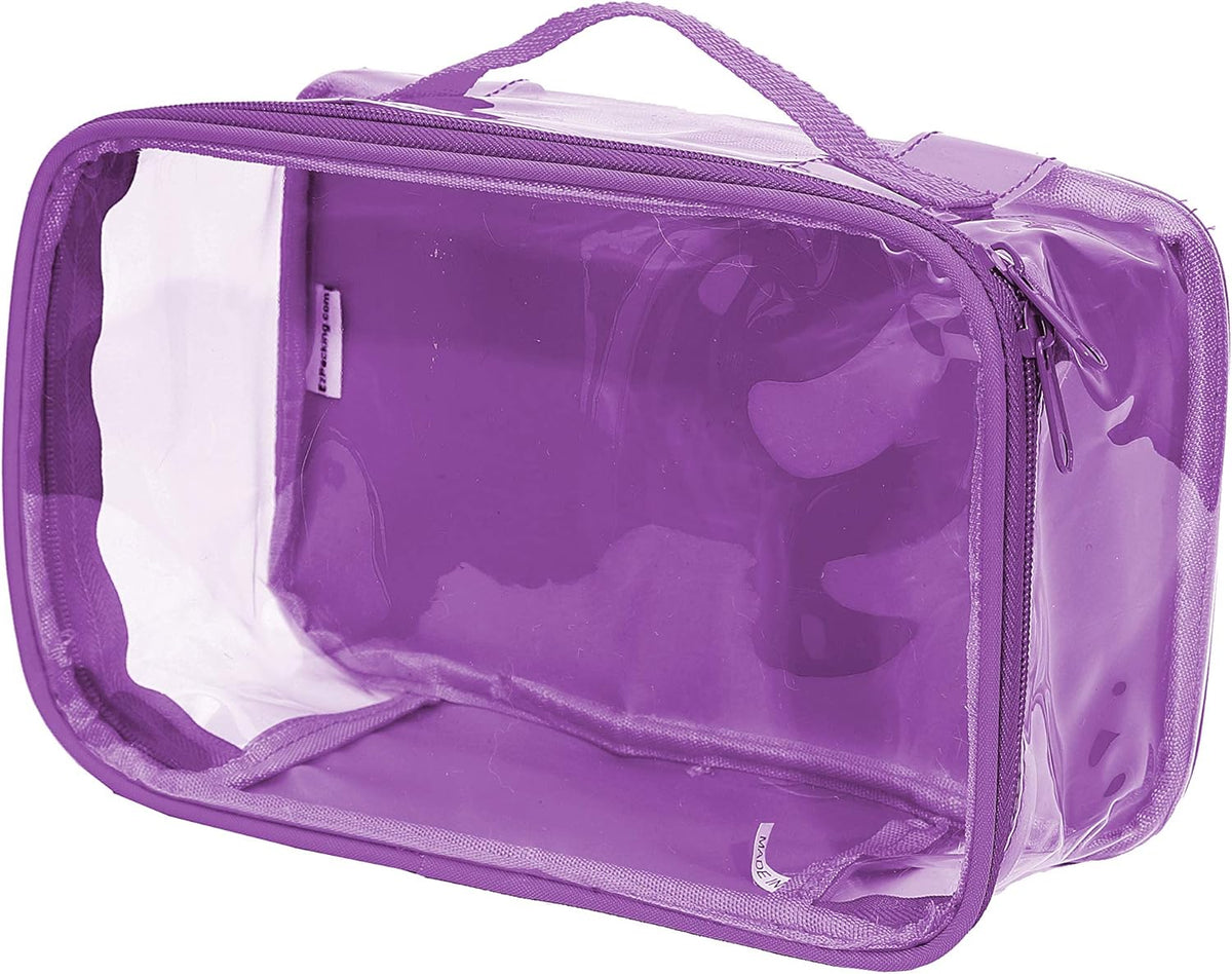 Small Clear Travel Packing Cube/See Through PVC Plastic Pouch for Carry On Suitcase, Backpack or Diaper Bag/Transparent Multipurpose Accessories, Makeup & Underwear Organizer w/Handle (Black)