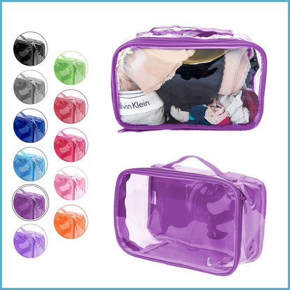 Small Clear Travel Packing Cube/See Through PVC Plastic Pouch for Carry On Suitcase, Backpack or Diaper Bag/Transparent Multipurpose Accessories, Makeup & Underwear Organizer w/Handle (Black)