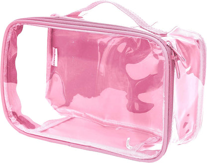 Small Clear Travel Packing Cube/See Through PVC Plastic Pouch for Carry On Suitcase, Backpack or Diaper Bag/Transparent Multipurpose Accessories, Makeup & Underwear Organizer w/Handle (Black)