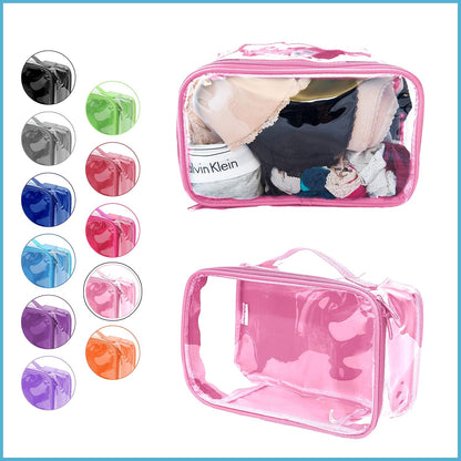 Small Clear Travel Packing Cube/See Through PVC Plastic Pouch for Carry On Suitcase, Backpack or Diaper Bag/Transparent Multipurpose Accessories, Makeup & Underwear Organizer w/Handle (Black)