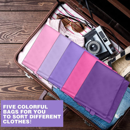 5 Pcs Travel Laundry Bags with Handle 18 x 23 Inch Waterproof Washable Dirty Clothes Bags for Wet Dry Gym Workout Swimming Pool Swimsuit Yoga Laundry College Dorm(Pink,Purple)