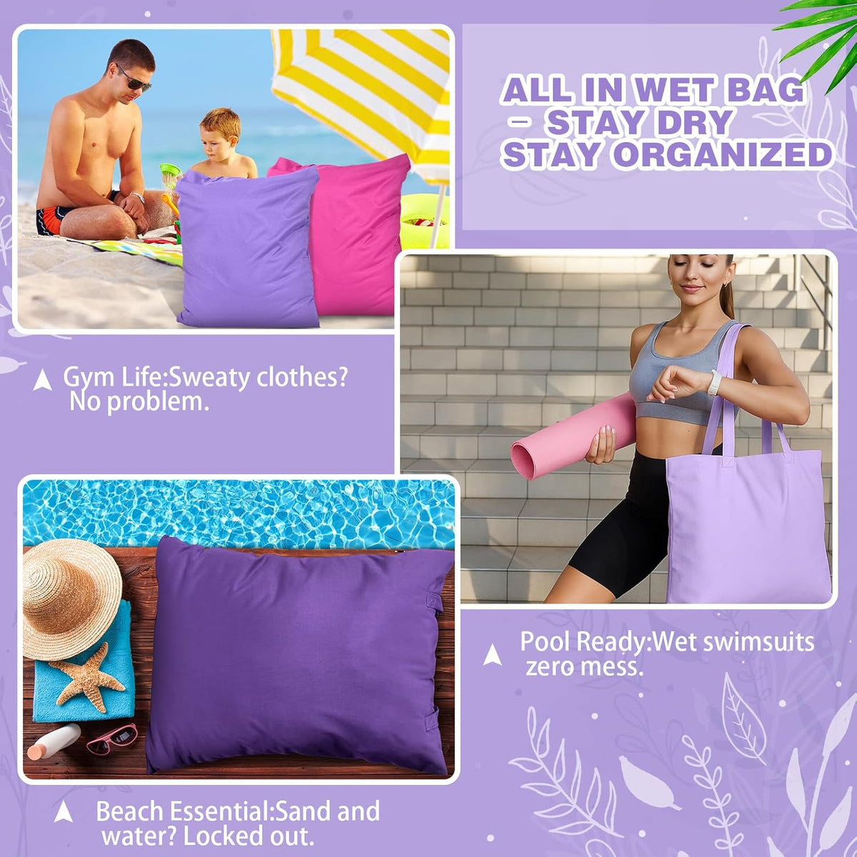 5 Pcs Travel Laundry Bags with Handle 18 x 23 Inch Waterproof Washable Dirty Clothes Bags for Wet Dry Gym Workout Swimming Pool Swimsuit Yoga Laundry College Dorm(Pink,Purple)