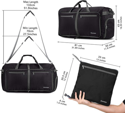 Large Foldable Travel Duffle Bag with Shoes Compartment, Packable Lightweight Water Repellent Duffel Bag for Camping Gym Weekender Bag