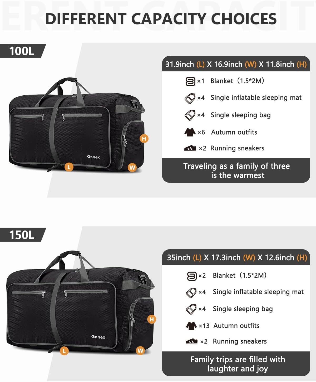 Large Foldable Travel Duffle Bag with Shoes Compartment, Packable Lightweight Water Repellent Duffel Bag for Camping Gym Weekender Bag