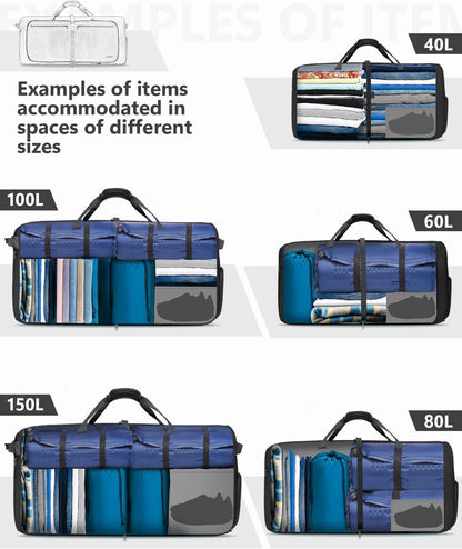 Large Foldable Travel Duffle Bag with Shoes Compartment, Packable Lightweight Water Repellent Duffel Bag for Camping Gym Weekender Bag