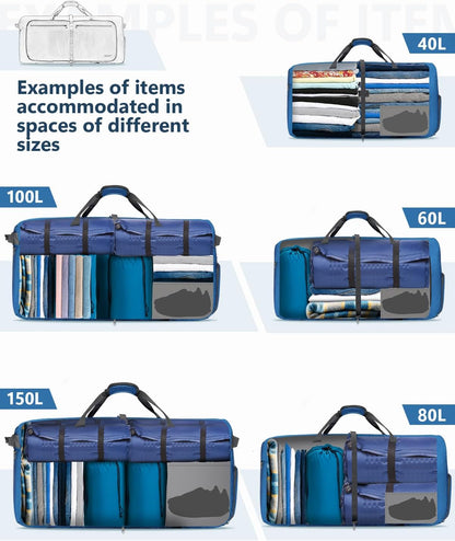 Large Foldable Travel Duffle Bag with Shoes Compartment, Packable Lightweight Water Repellent Duffel Bag for Camping Gym Weekender Bag