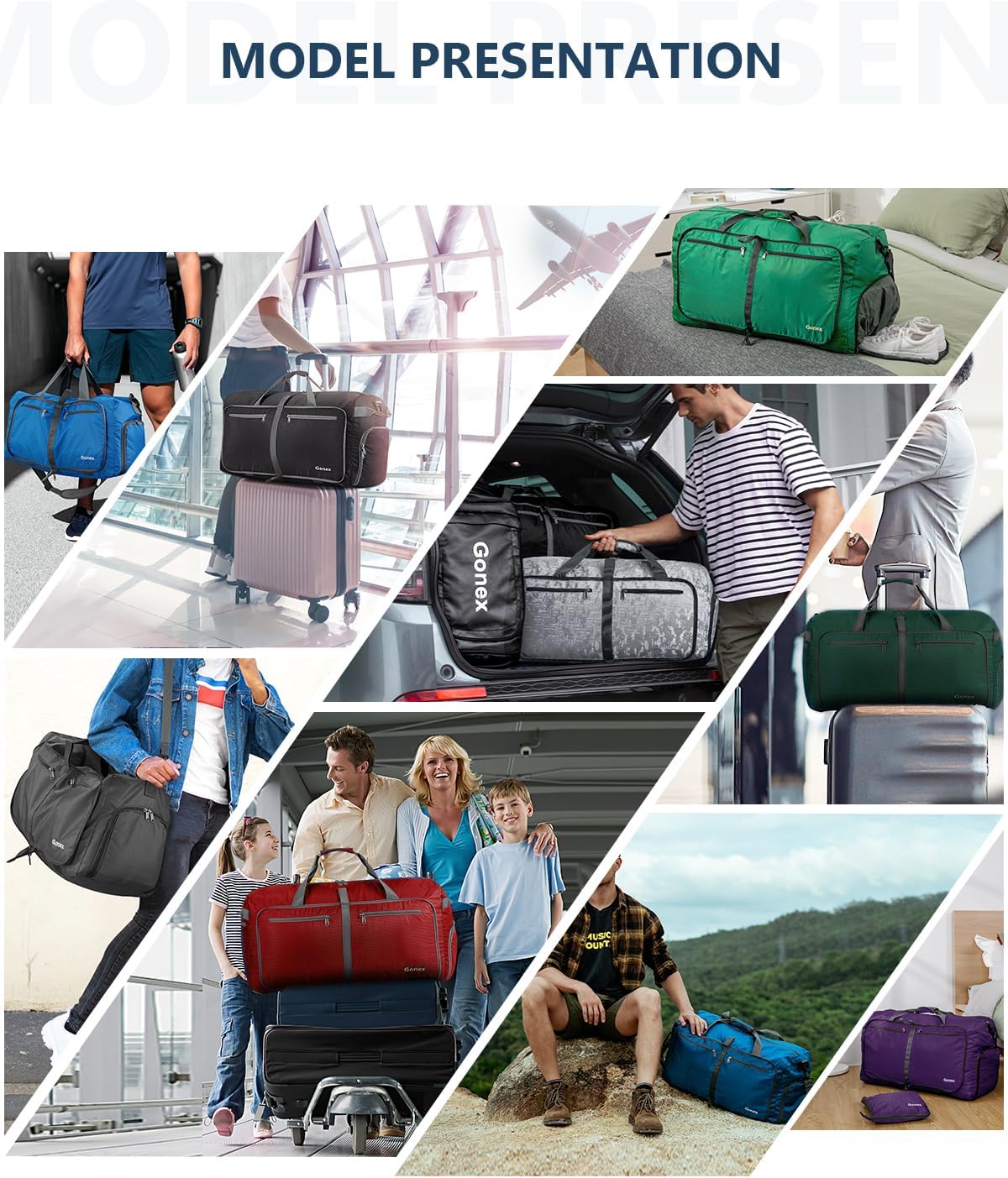 Large Foldable Travel Duffle Bag with Shoes Compartment, Packable Lightweight Water Repellent Duffel Bag for Camping Gym Weekender Bag