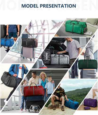 Large Foldable Travel Duffle Bag with Shoes Compartment, Packable Lightweight Water Repellent Duffel Bag for Camping Gym Weekender Bag