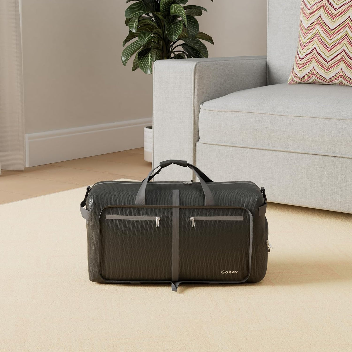 Large Foldable Travel Duffle Bag with Shoes Compartment, Packable Lightweight Water Repellent Duffel Bag for Camping Gym Weekender Bag