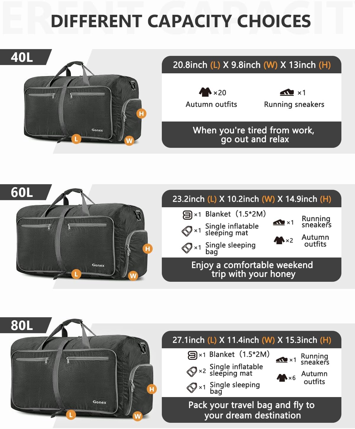 Large Foldable Travel Duffle Bag with Shoes Compartment, Packable Lightweight Water Repellent Duffel Bag for Camping Gym Weekender Bag
