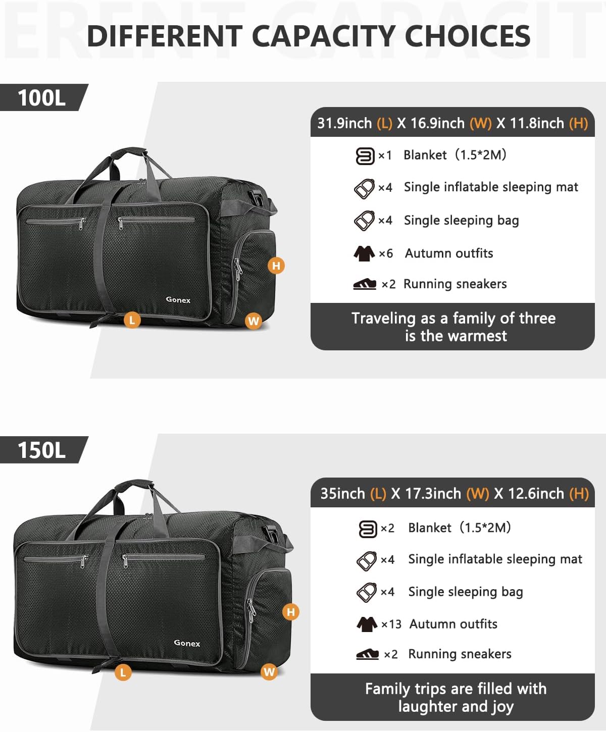 Large Foldable Travel Duffle Bag with Shoes Compartment, Packable Lightweight Water Repellent Duffel Bag for Camping Gym Weekender Bag