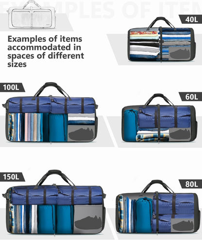 Large Foldable Travel Duffle Bag with Shoes Compartment, Packable Lightweight Water Repellent Duffel Bag for Camping Gym Weekender Bag