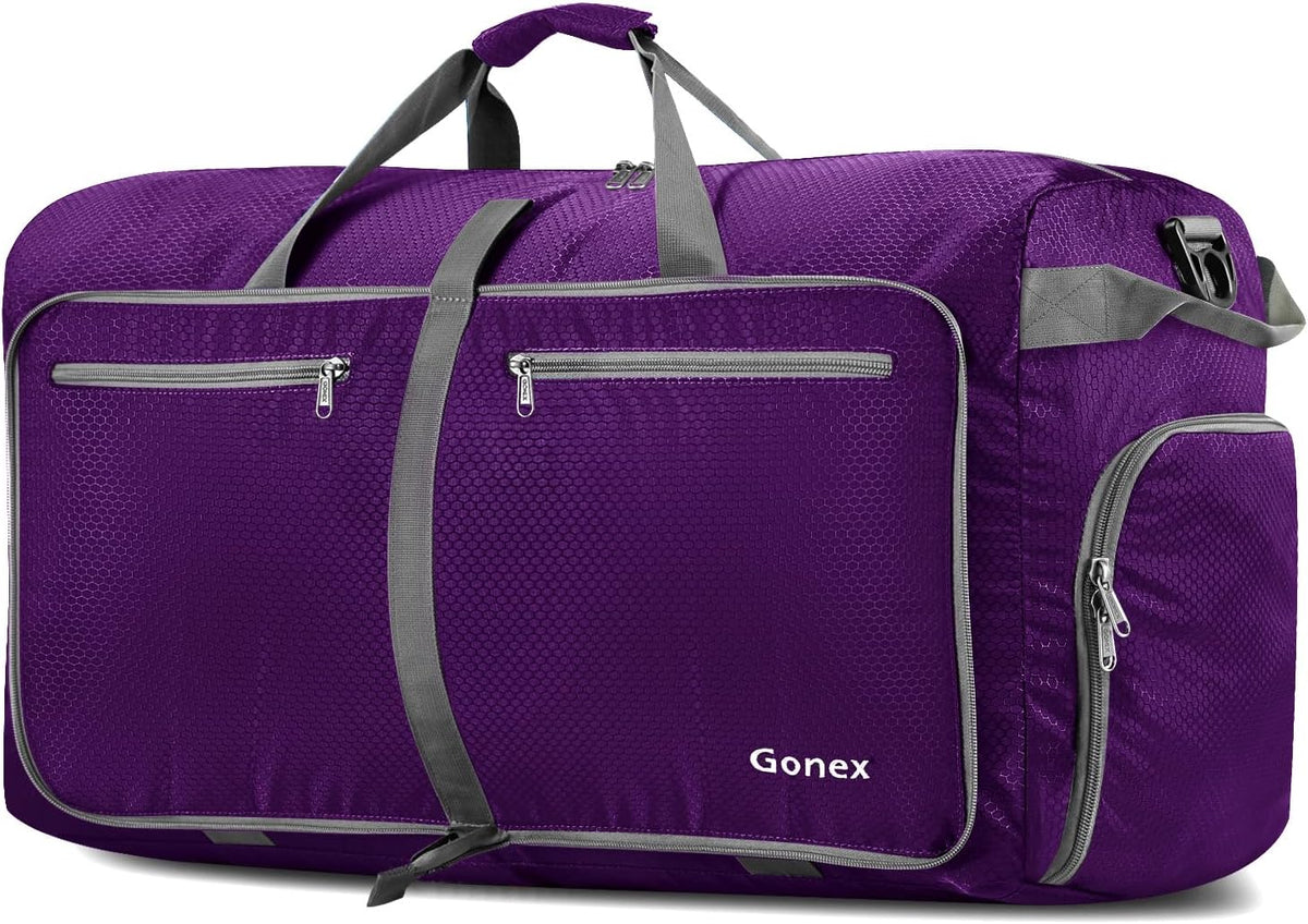 Large Foldable Travel Duffle Bag with Shoes Compartment, Packable Lightweight Water Repellent Duffel Bag for Camping Gym Weekender Bag