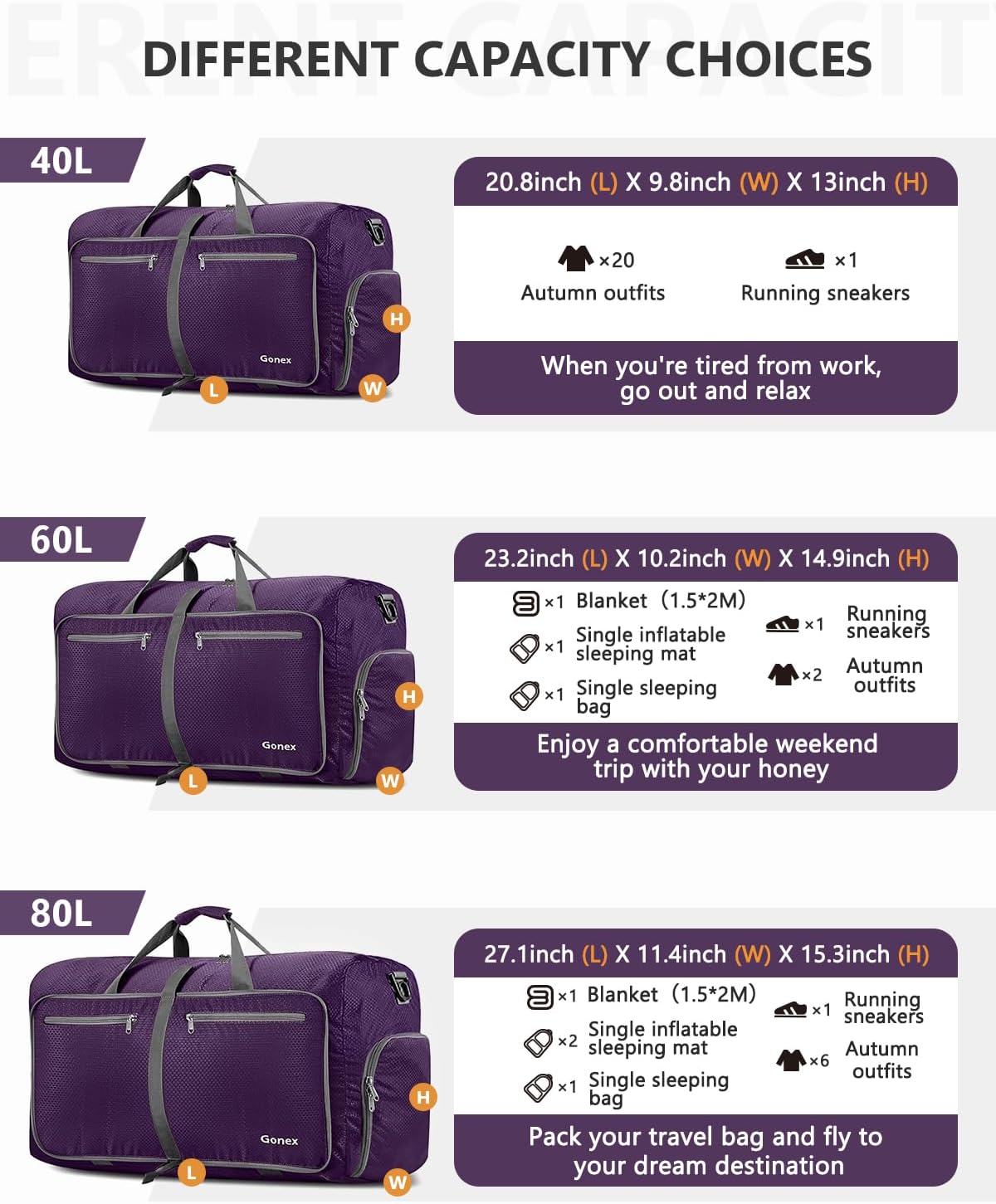 Large Foldable Travel Duffle Bag with Shoes Compartment, Packable Lightweight Water Repellent Duffel Bag for Camping Gym Weekender Bag