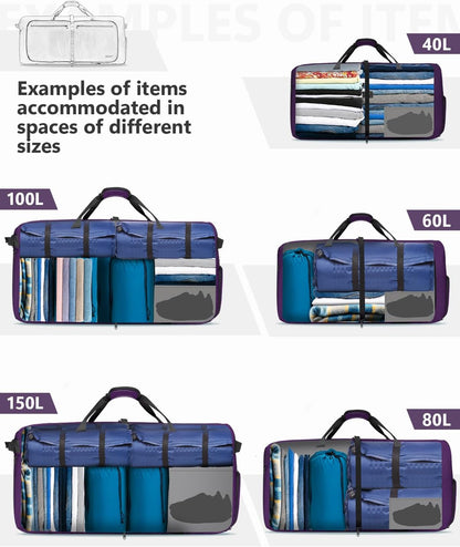 Large Foldable Travel Duffle Bag with Shoes Compartment, Packable Lightweight Water Repellent Duffel Bag for Camping Gym Weekender Bag