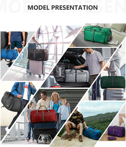 Large Foldable Travel Duffle Bag with Shoes Compartment, Packable Lightweight Water Repellent Duffel Bag for Camping Gym Weekender Bag