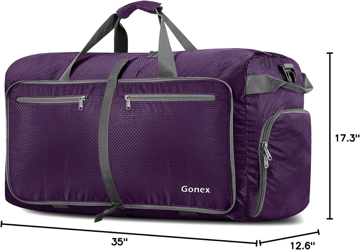 Large Foldable Travel Duffle Bag with Shoes Compartment, Packable Lightweight Water Repellent Duffel Bag for Camping Gym Weekender Bag